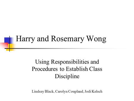 Harry and Rosemary Wong