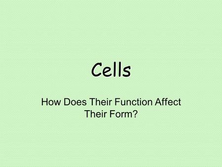 Cells How Does Their Function Affect Their Form?.