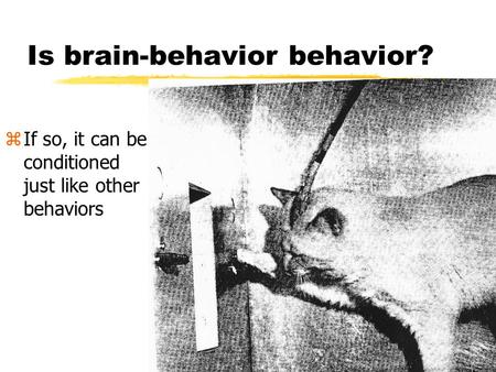 Is brain-behavior behavior? zIf so, it can be conditioned just like other behaviors.
