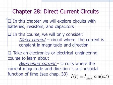 Chapter 28: Direct Current Circuits