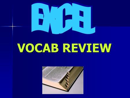 VOCAB REVIEW. letters at the top of the worksheet window that identify the vertical information in a worksheet column headings Click for the answer Next.