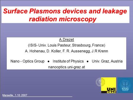 Surface Plasmons devices and leakage radiation microscopy