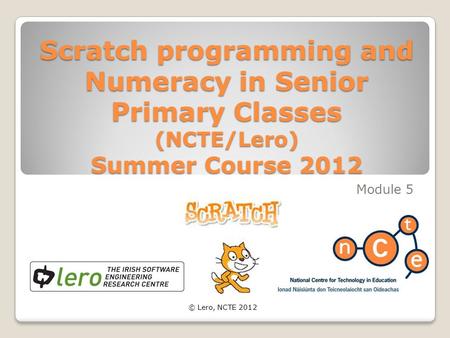 Scratch programming and Numeracy in Senior Primary Classes (NCTE/Lero) Summer Course 2012 Module 5 © Lero, NCTE 2012.