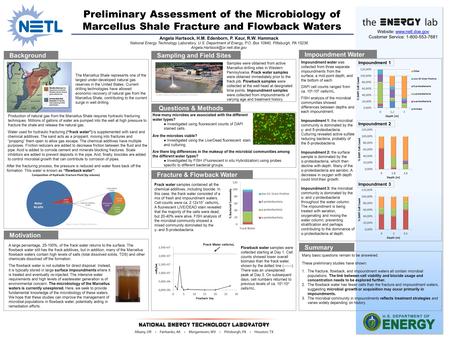 Preliminary Assessment of the Microbiology of Marcellus Shale Fracture and Flowback Waters Website: www.netl.doe.govwww.netl.doe.gov Customer Service: