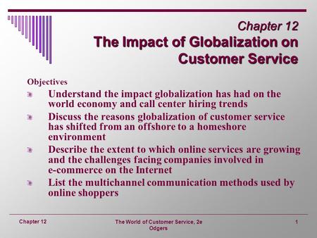 Chapter 12 The Impact of Globalization on Customer Service