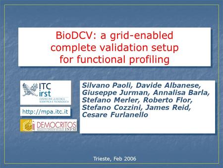 BioDCV: a grid-enabled complete validation setup for functional profiling Trieste, Feb 2006  Silvano Paoli, Davide Albanese, Giuseppe.