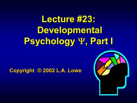 Lecture #23: Developmental Psychology , Part I Copyright © 2002 L.A. Lowe.