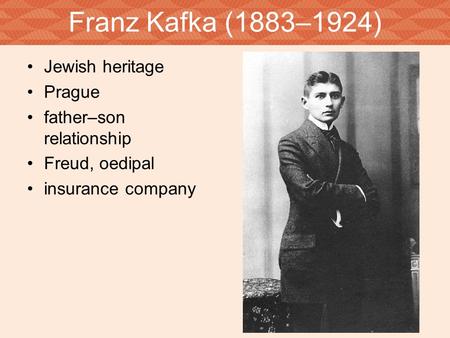 Franz Kafka (1883–1924) Jewish heritage Prague father–son relationship Freud, oedipal insurance company.