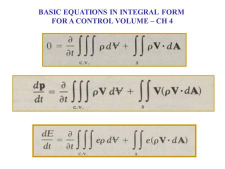 BASIC EQUATIONS IN INTEGRAL FORM FOR A CONTROL VOLUME – CH 4