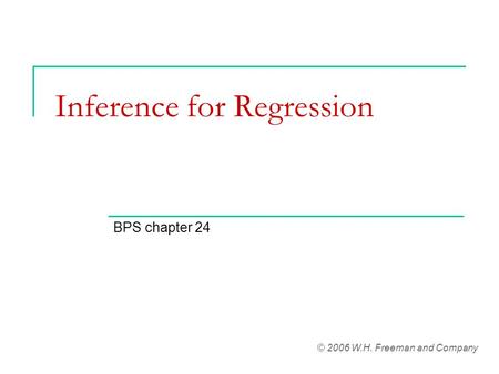 Inference for Regression BPS chapter 24 © 2006 W.H. Freeman and Company.