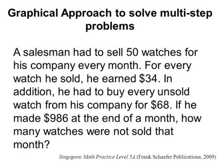 Graphical Approach to solve multi-step problems A salesman had to sell 50 watches for his company every month. For every watch he sold, he earned $34.