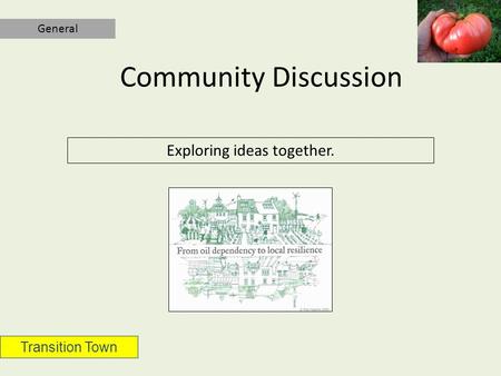 Transition Town Community Discussion Exploring ideas together. General.