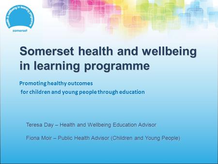 Somerset health and wellbeing in learning programme Promoting healthy outcomes for children and young people through education Teresa Day – Health and.