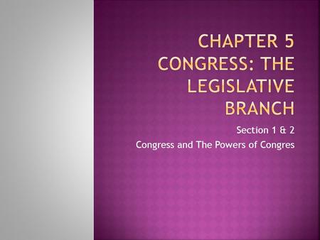 Chapter 5 Congress: The Legislative Branch