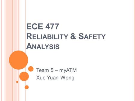 ECE 477 R ELIABILITY & S AFETY A NALYSIS Team 5 – myATM Xue Yuan Wong.