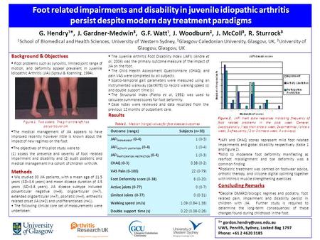  The Juvenile Arthritis Foot Disability Index (JAFI) (Andre et al, 2004) was the primary outcome measure of the impact of JIA on the foot.  The Child.