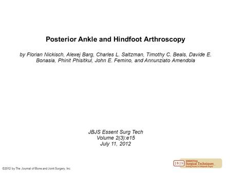 Posterior Ankle and Hindfoot Arthroscopy