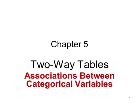 1 Chapter 5 Two-Way Tables Associations Between Categorical Variables.