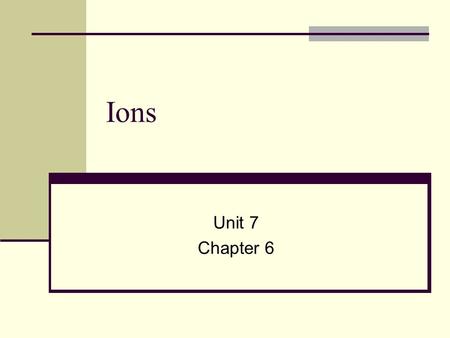 Ions Unit 7 Chapter 6. Getting Started When the difference in electronegativity of two atoms is greater than 1.6, electrons are transferred from one atom.