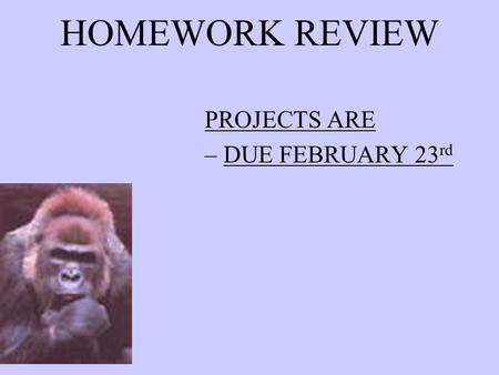HOMEWORK REVIEW PROJECTS ARE –DUE FEBRUARY 23 rd.