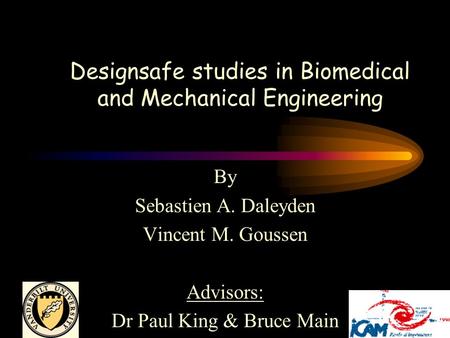 Designsafe studies in Biomedical and Mechanical Engineering By Sebastien A. Daleyden Vincent M. Goussen Advisors: Dr Paul King & Bruce Main.