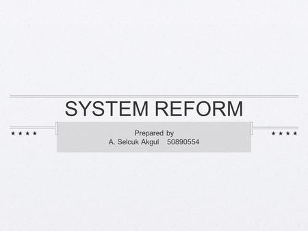 SYSTEM REFORM Prepared by A. Selcuk Akgul 50890554.