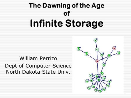 The Dawning of the Age of Infinite Storage William Perrizo Dept of Computer Science North Dakota State Univ.