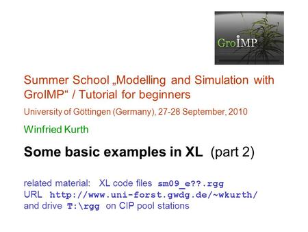 Summer School „Modelling and Simulation with GroIMP“ / Tutorial for beginners University of Göttingen (Germany), 27-28 September, 2010 Winfried Kurth Some.