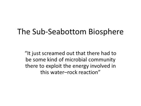 The Sub-Seabottom Biosphere “It just screamed out that there had to be some kind of microbial community there to exploit the energy involved in this water–rock.