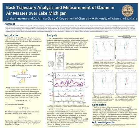 Lindsey Kuettner and Dr. Patricia Cleary  Department of Chemistry  University of Wisconsin-Eau Claire Back Trajectory Analysis and Measurement of Ozone.
