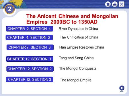 The Anicent Chinese and Mongolian Empires 2000BC to 1350AD