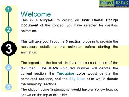 Welcome This is a template to create an Instructional Design Document of the concept you have selected for creating animation. This will take you through.