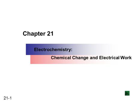 21-1 Copyright ©The McGraw-Hill Companies, Inc. Permission required for reproduction or display. Chapter 21 Electrochemistry: Chemical Change and Electrical.
