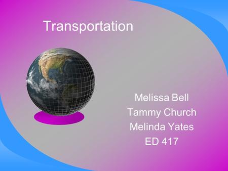 Transportation Melissa Bell Tammy Church Melinda Yates ED 417.