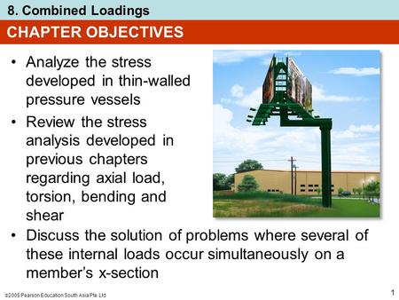 CHAPTER OBJECTIVES Analyze the stress developed in thin-walled pressure vessels Review the stress analysis developed in previous chapters regarding axial.