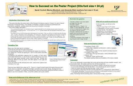 How to Succeed on the Poster Project (title font size = 24 pt) How to Succeed on the Poster Project (title font size = 24 pt) Sarah Vonhof, Marisa Murdock,