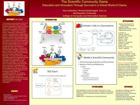 Poster Design & Printing by Genigraphics ® - 800.790.4001 The Scientific Community Game Education and Innovation Through Survival in a Virtual World of.