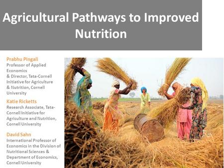 Agricultural Pathways to Improved Nutrition Prabhu Pingali Professor of Applied Economics & Director, Tata-Cornell Initiative for Agriculture & Nutrition,