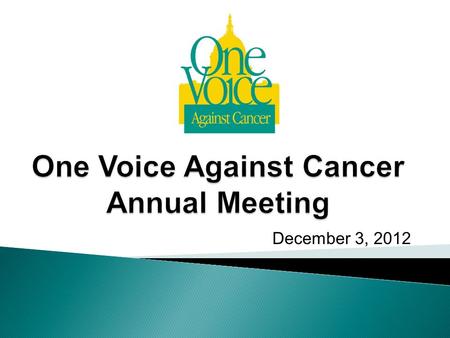 December 3, 2012. Today’s Agenda This Morning:  State of Coalition – Tom Sheridan  Review of 2012 Activities – Kevin Mathis  OVAC Membership – Tom.