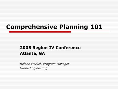 Comprehensive Planning 101