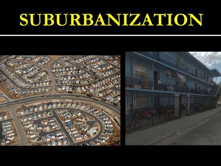 SUBURBANIZATION. 1. Central business district (CBD) ▪ Retail/business services in the CBD ▪ High land costs in the CBD 2. Suburbanization of business.