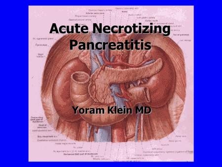 Acute Necrotizing Pancreatitis Yoram Klein MD. MAGNITUDE OF THE PROBLEM The disease may be mild and self limiting, 70-80% take course of edematous interstitial.
