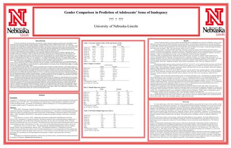 Method Introduction Results Discussion Gender Comparison in Prediction of Adolescents’ Sense of Inadequacy ??? ? ??? University of Nebraska-Lincoln For.