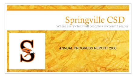 Springville CSD Where every child will become a successful reader ANNUAL PROGRESS REPORT 2008.