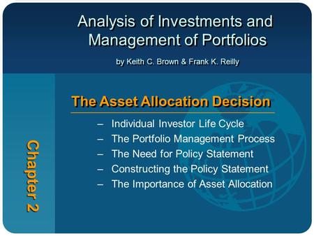 Analysis of Investments and Management of Portfolios by Keith C