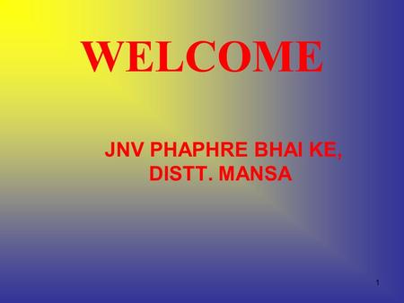 1 WELCOME JNV PHAPHRE BHAI KE, DISTT. MANSA. 2 PREPARED BY:- PARNEET KAUR GUIDED BY:- BEANT SHARMA FCSA.