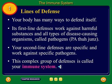 Lines of Defense 1 Your body has many ways to defend itself.