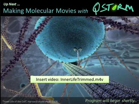Program will begin shortly… “Inner Life of the Cell”, Harvard University © 2008 Up Next … Making Molecular Movies with Up Next … Making Molecular Movies.