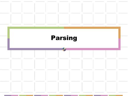 Parsing. 2301373Chapter 4 Parsing2 Outline Top-down v.s. Bottom-up Top-down parsing Recursive-descent parsing LL(1) parsing LL(1) parsing algorithm First.