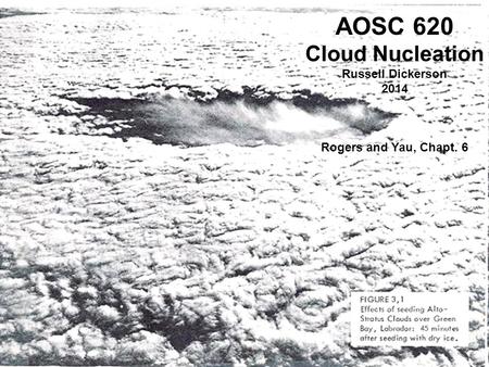 Copyright © 2010 R. R. Dickerson & Z.Q. Li 1 AOSC 620 Cloud Nucleation Russell Dickerson 2014 Rogers and Yau, Chapt. 6.
